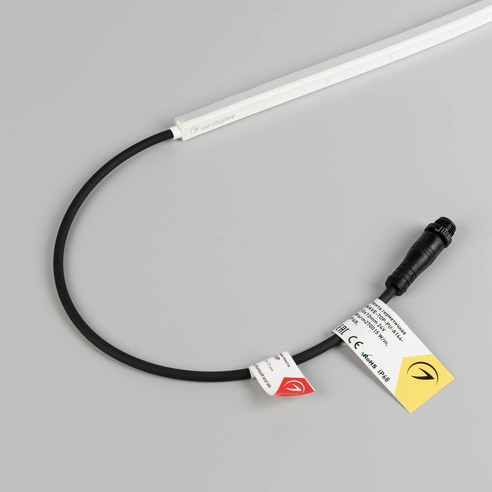 Лента герметичная WAVE-TOP-PU-A144-10x10mm 24V Warm3500 (5 W/m, IP68, 5m, wire x2) (Arlight, Вывод боковой, 3 года)