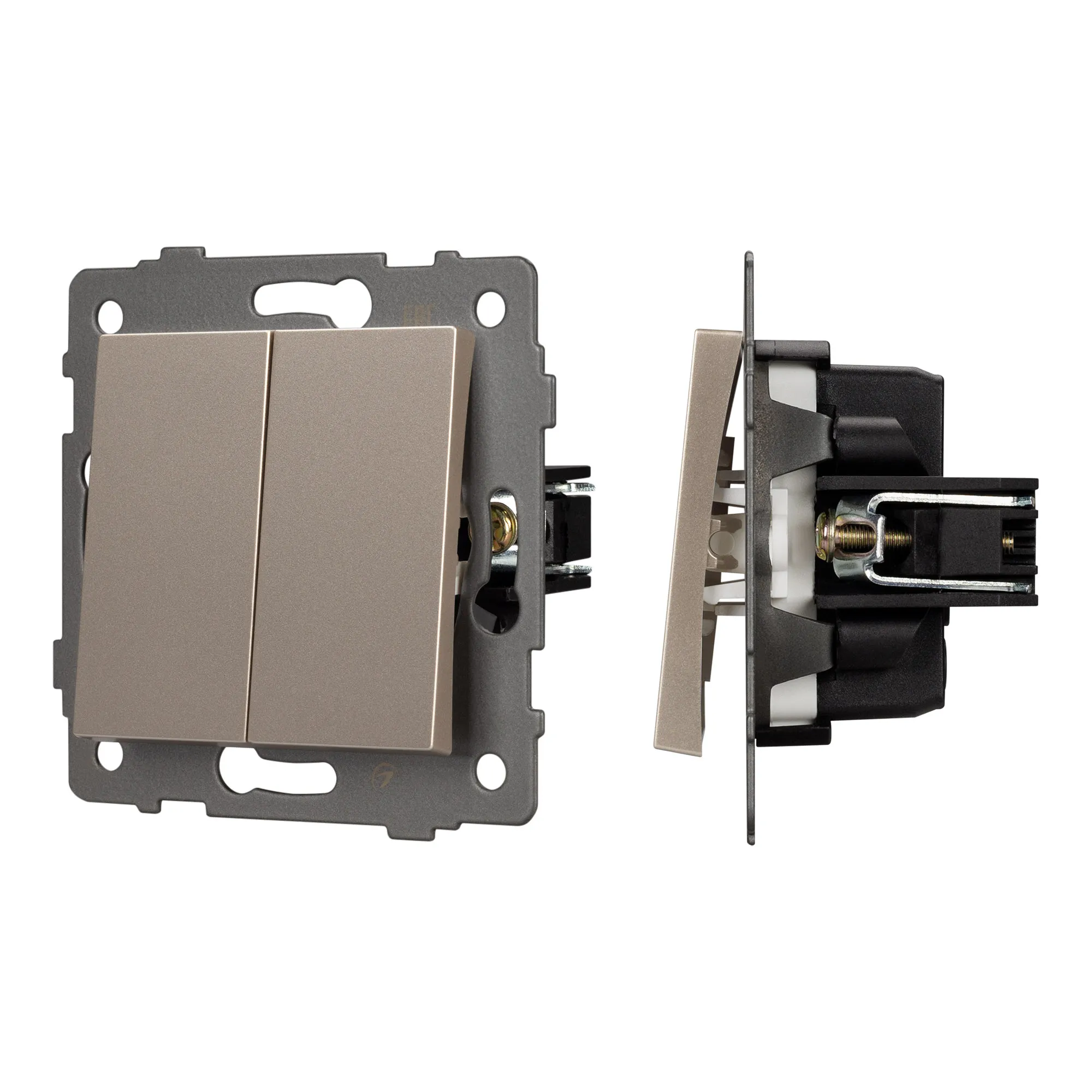 Механизм выключателя двухклавишный непроходной SWT-MK02-PL-GD-V (250V, 10A) (Arlight, -) - изображение товара