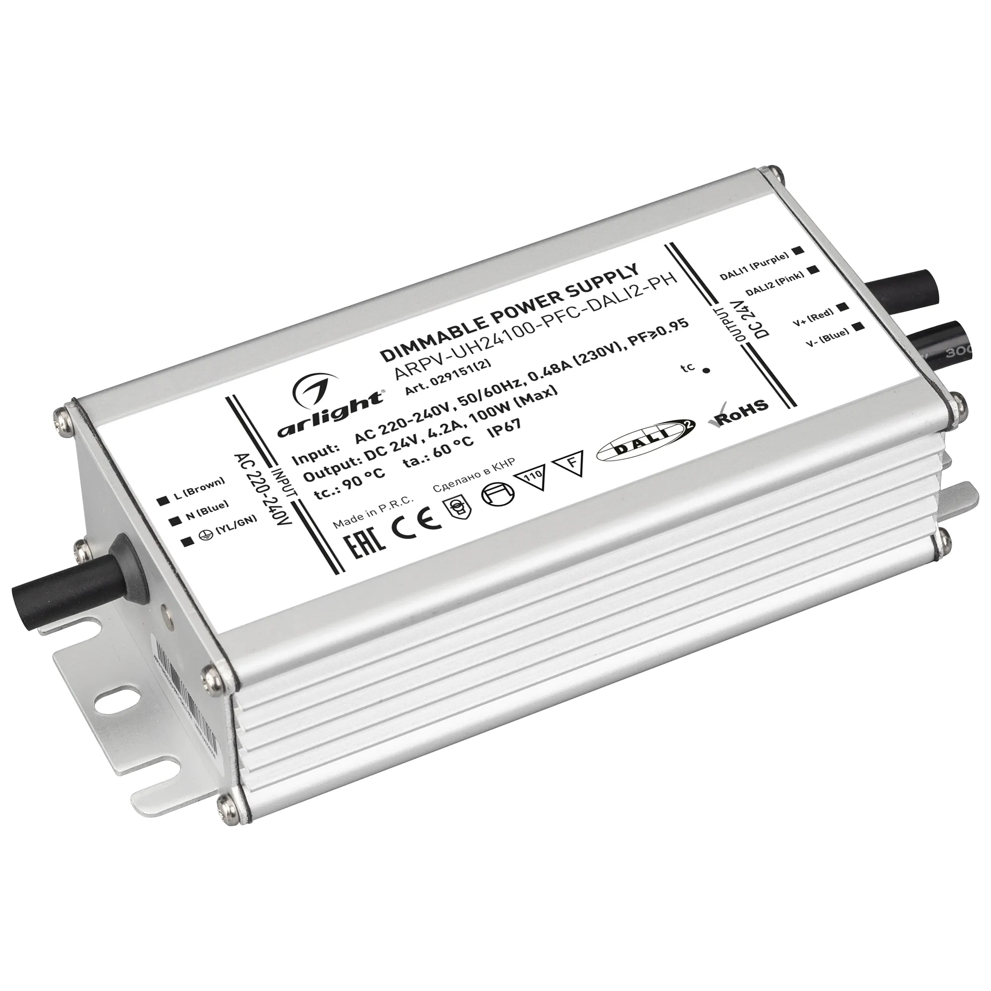 Блок питания ARPV-UH24100-PFC-DALI2-PH (24V, 4.2A, 100W) (Arlight, IP67 Металл, 7 лет) - изображение товара