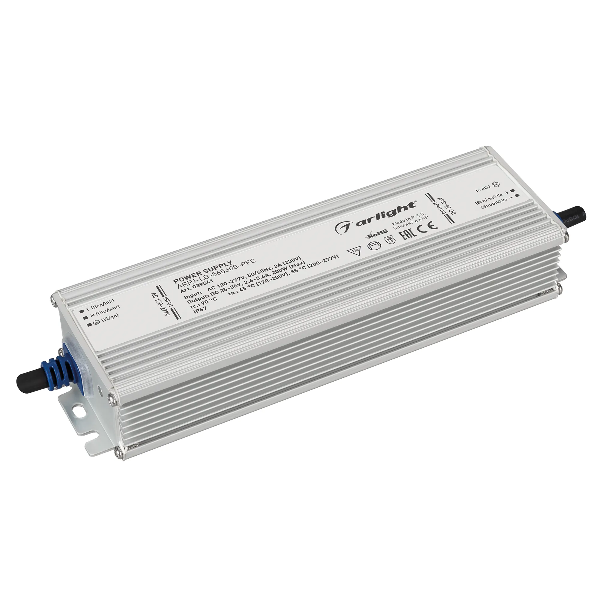 Блок питания ARPJ-LG-565600-PFC (200W, 25-56V, 2.6-5.6A) (Arlight, IP67 Металл, 5 лет) - изображение товара