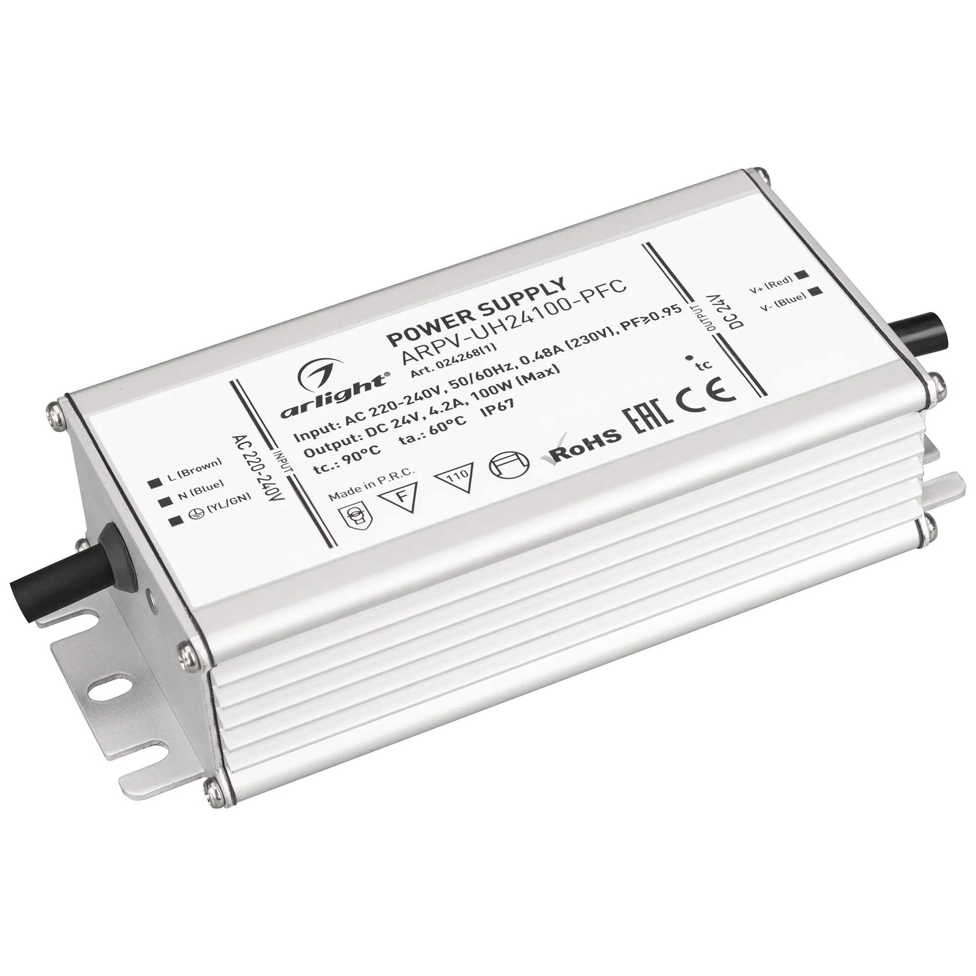 Блок питания ARPV-UH24100-PFC (24V, 4.2A, 100W) (Arlight, IP67 Металл, 7 лет) - изображение товара