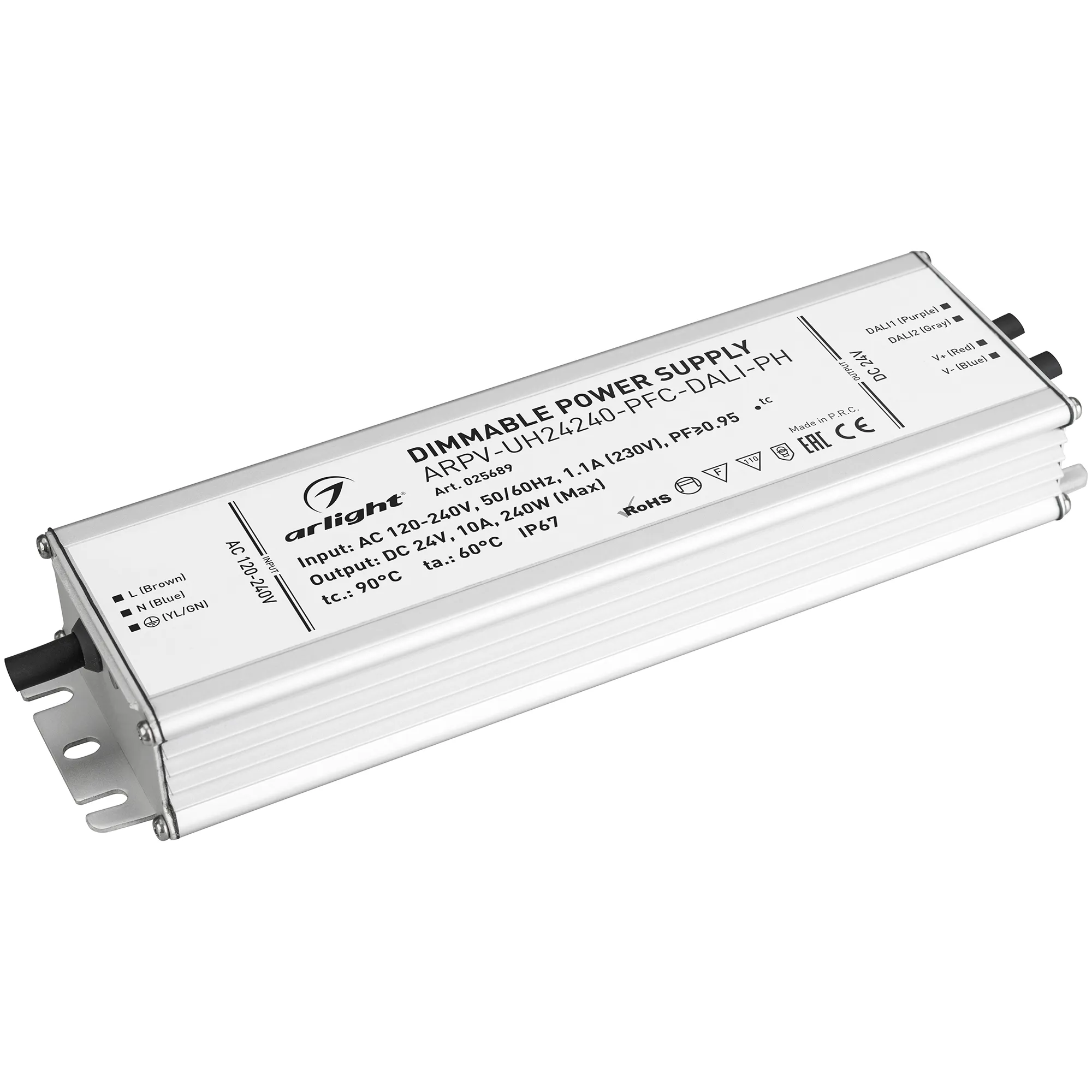 Блок питания ARPV-UH24240-PFC-DALI-PH (24V, 10.0A, 240W) (Arlight, IP67 Металл, 7 лет) - изображение товара
