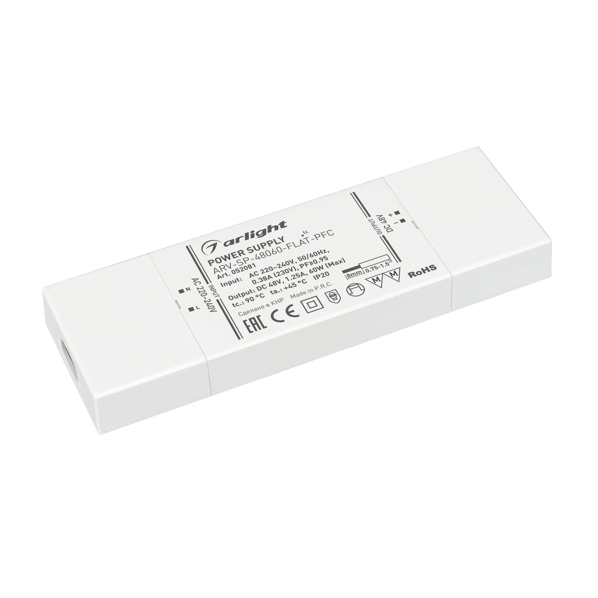 Блок питания ARV-SP-48060-FLAT-PFC (48V, 1.25A, 60W) (Arlight, IP20 Пластик, 5 лет) - изображение товара
